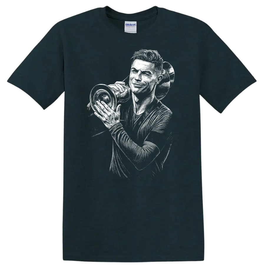 High-contrast retro soccer portrait of Cristiano Ronaldo T - Midnight (Green)