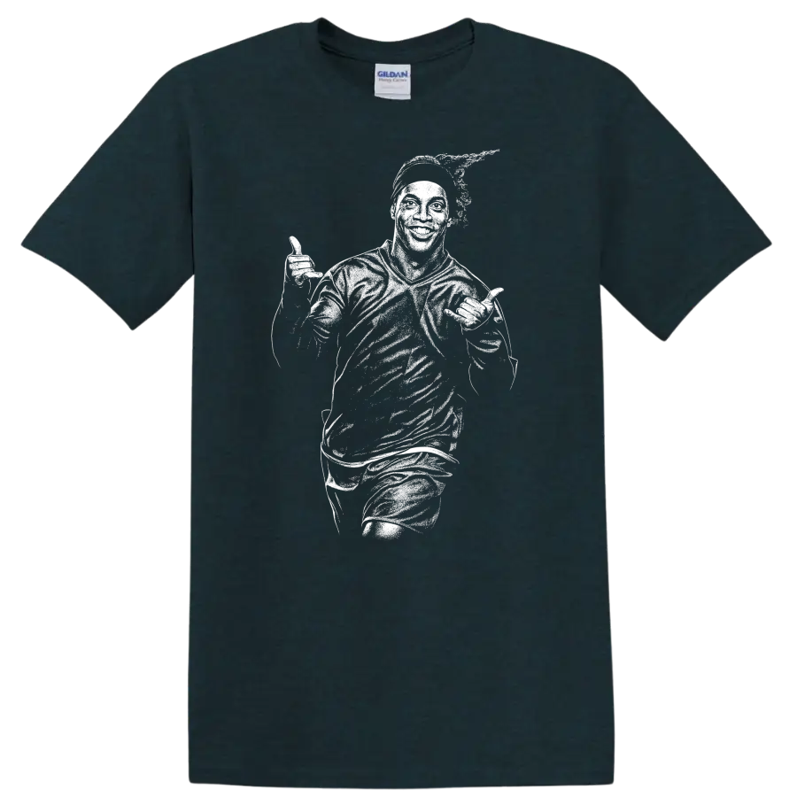 Retro soccer player portrait in legend style inspired by Ronaldinho on a T - Midnight (Green)