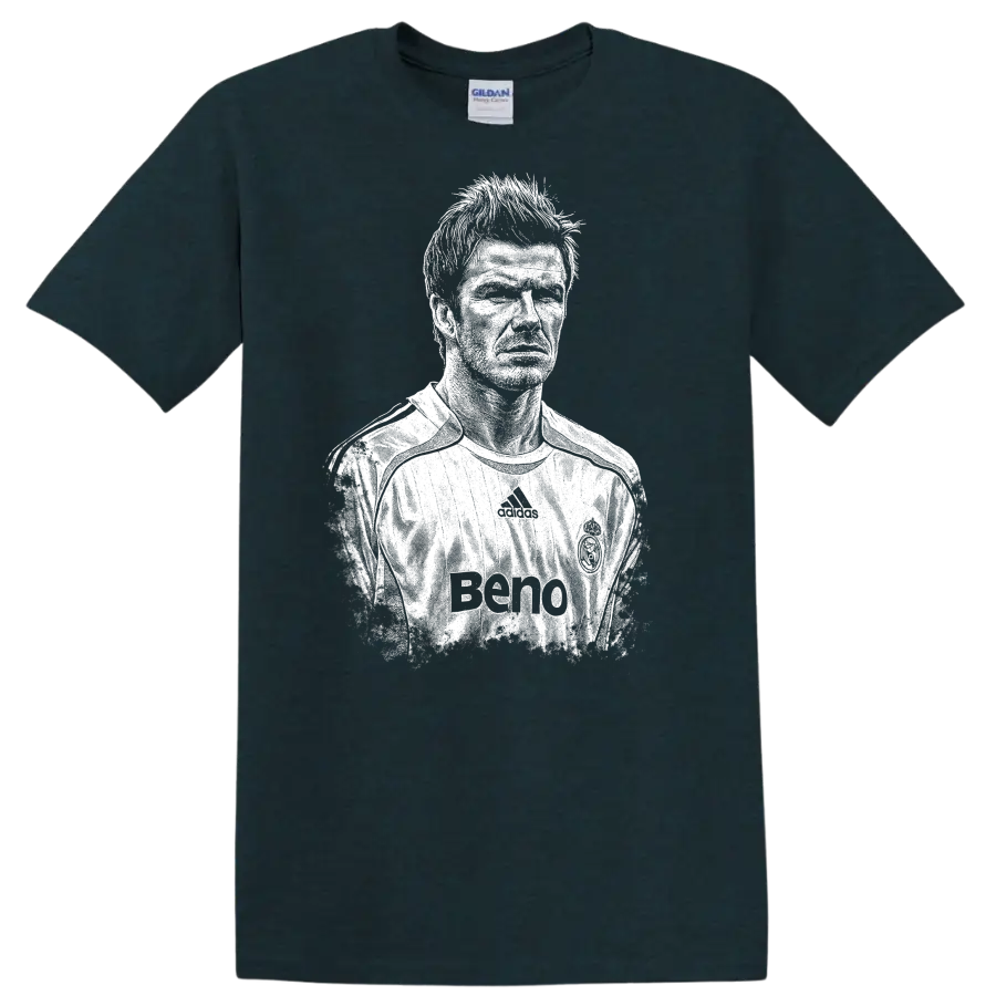 Retro soccer portrait style graphic inspired by David Beckham on a - Midnight (Green)