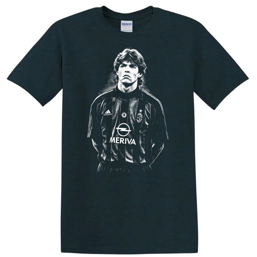 Retro black and white soccer legend portrait style graphic of Ricardo Kaká T - Midnight (Green)