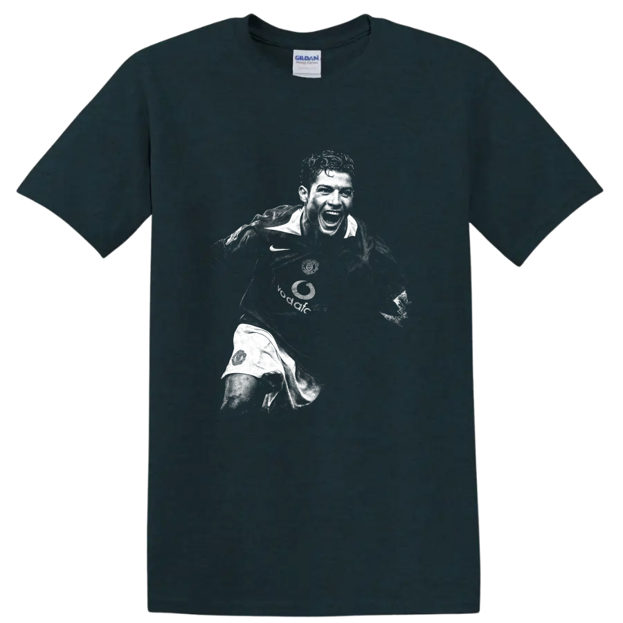 Retro black and white Cristiano Ronaldo soccer portrait graphic T - Midnight (Green)
