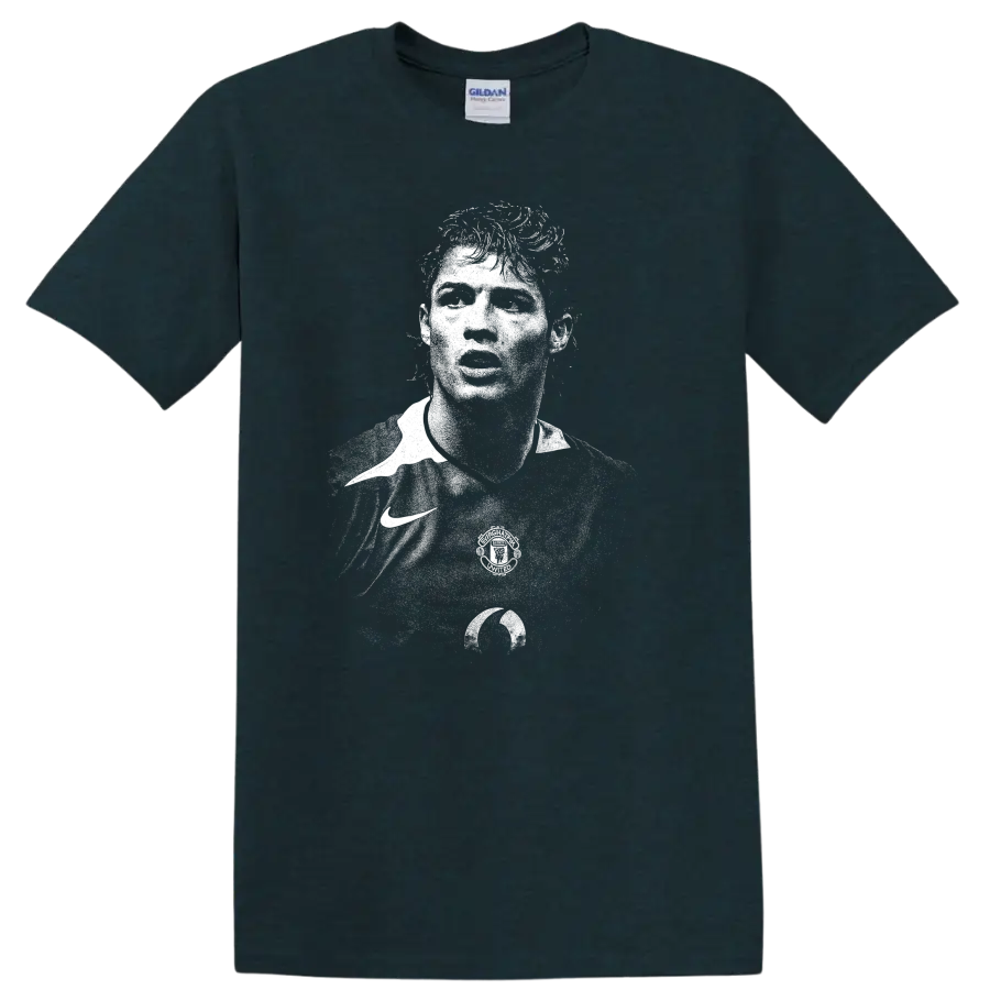 Retro black and white Cristiano Ronaldo portrait style T shirt - Midnight (Green)
