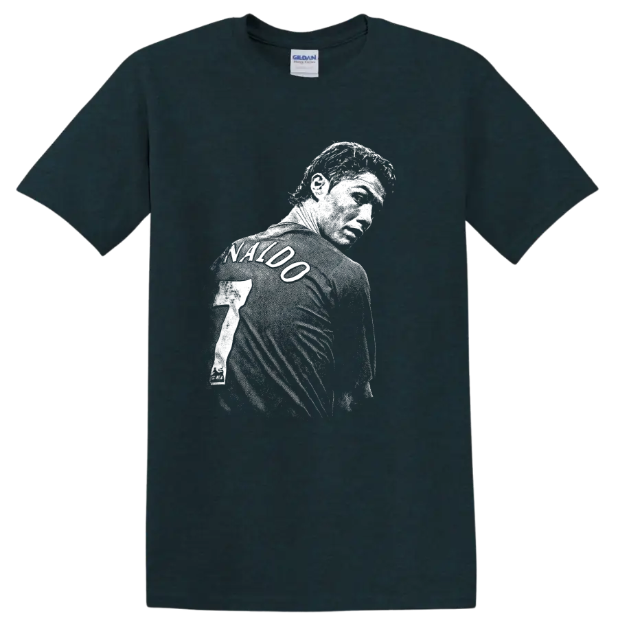 Retro soccer portrait of Cristiano Ronaldo style graphic T - Midnight (Green)