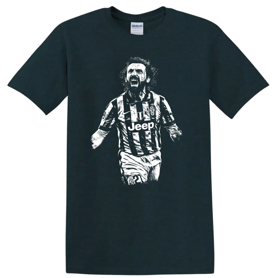 Retro soccer portrait design inspired by Andrea Pirlo on a T - Midnight (Green)