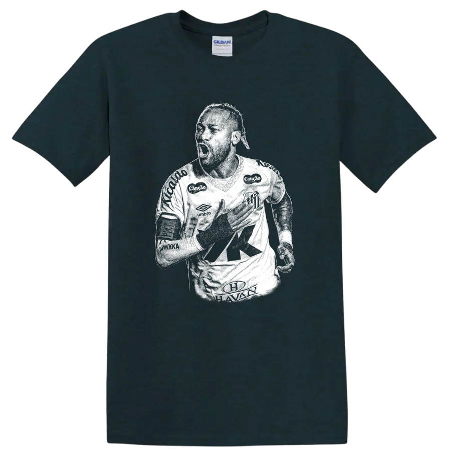 Retro soccer portrait silhouette inspired by Neymar Jr. on a black T - Midnight (Green)