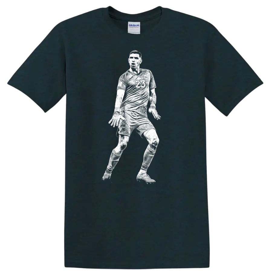 Black and white retro soccer player silhouette design for Emiliano Martínez T - Midnight (Green)