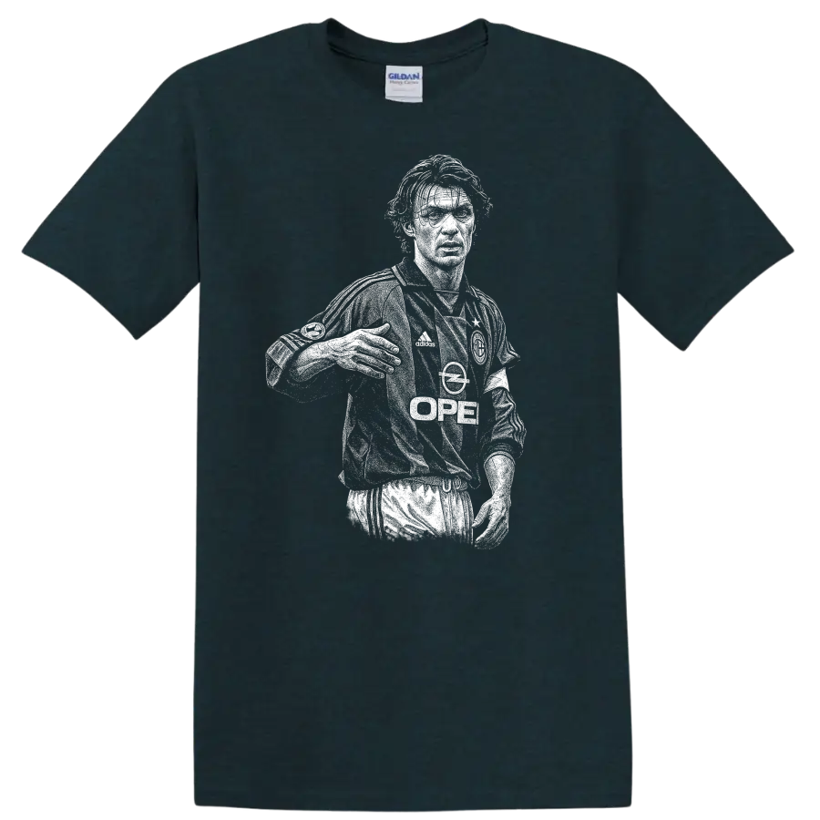 Retro soccer portrait of Paolo Cesare Maldini style graphic T - Midnight (Green)