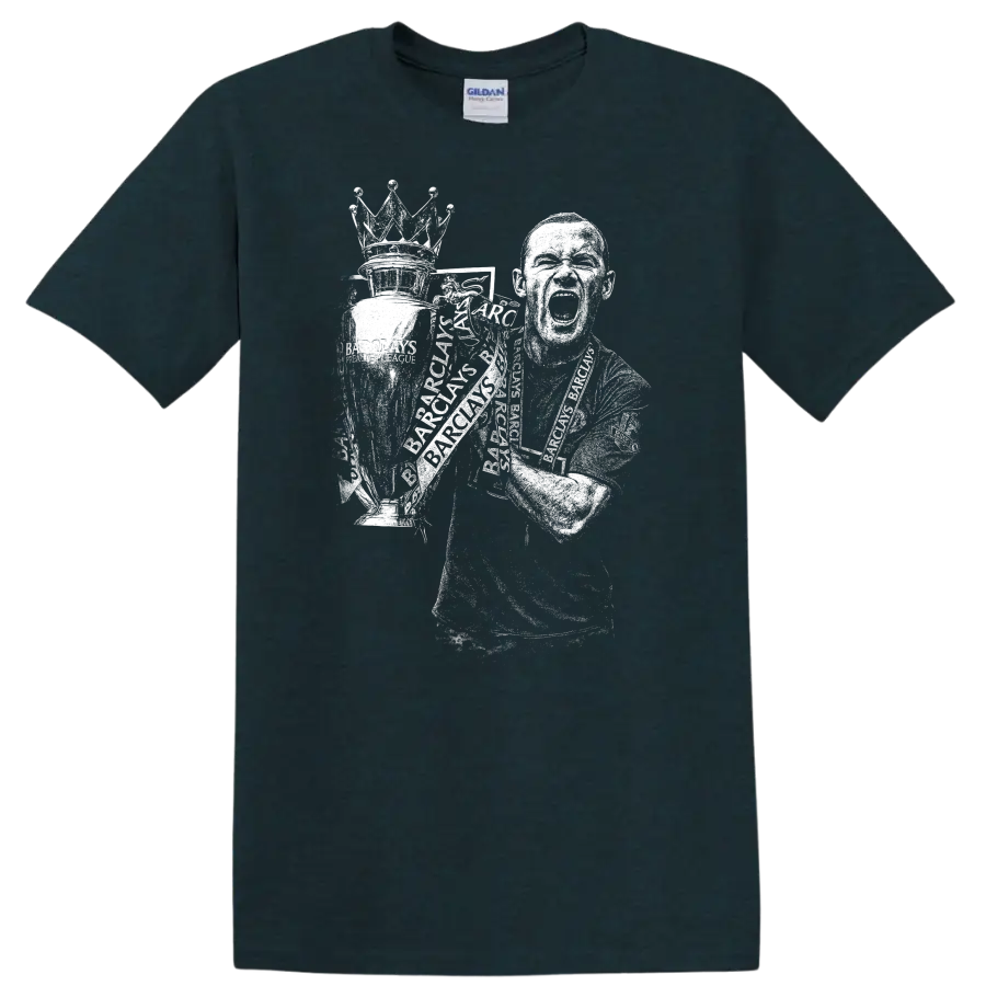 Retro soccer player portrait style graphic inspired by Wayne Rooney on a T - Midnight (Green)