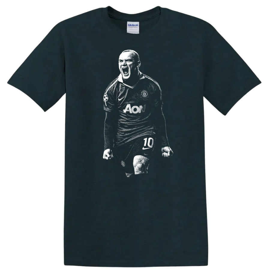 Retro black and white soccer player portrait style Wayne Rooney T - Midnight (Green)