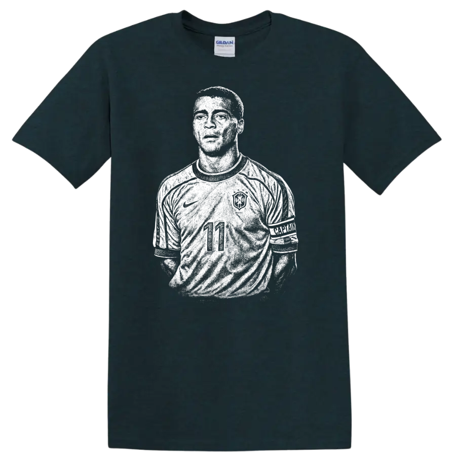 Retro soccer portrait legend style silhouette of Ronaldo Nazário T - Midnight (Green)