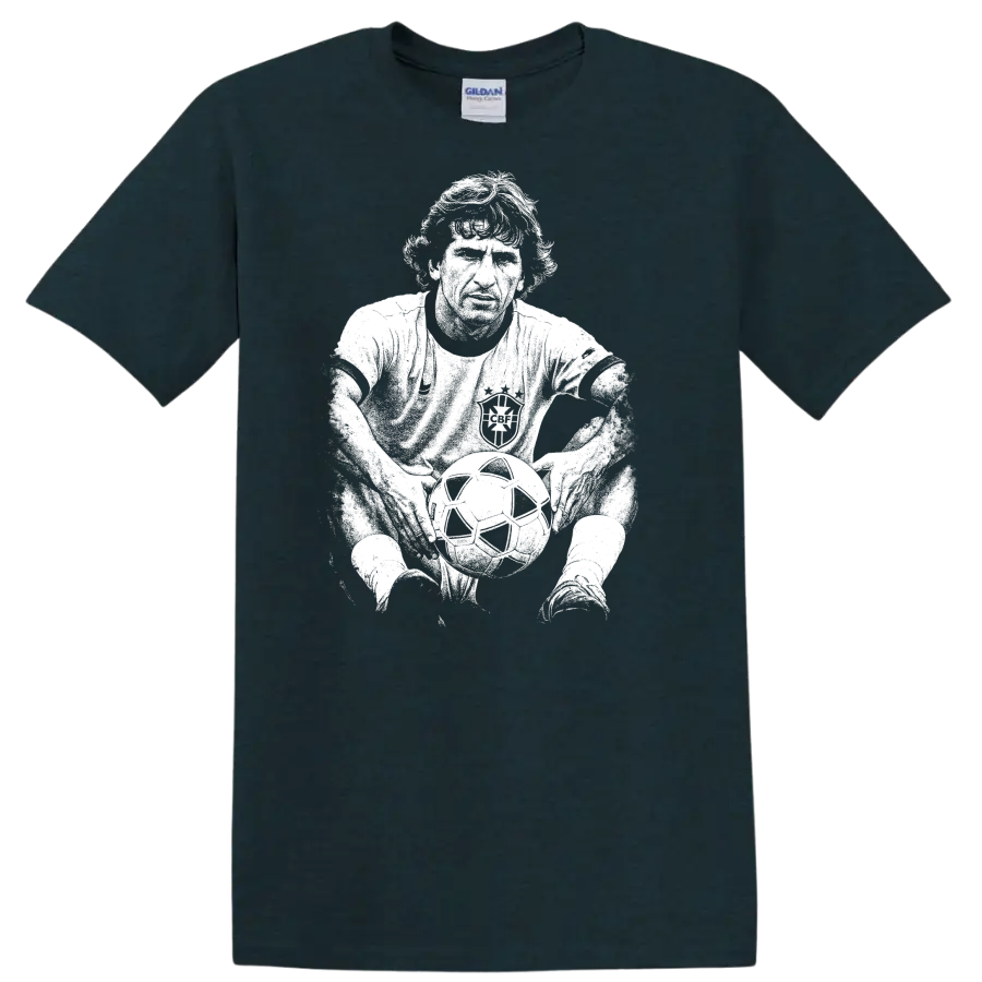 Retro soccer legend portrait style graphic inspired by Arthur Antunes Coimbra on a T - Midnight (Green)
