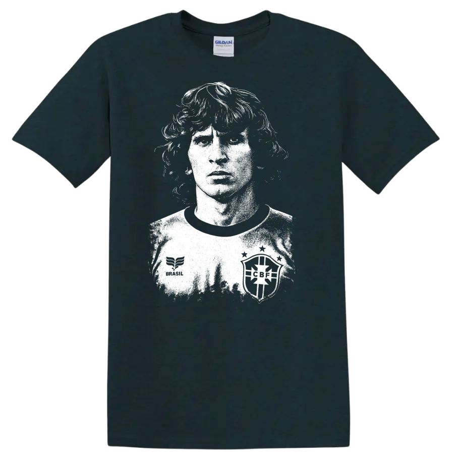 Retro soccer legend portrait of Arthur Antunes Coimbra black and white T shirt - Midnight (Green)