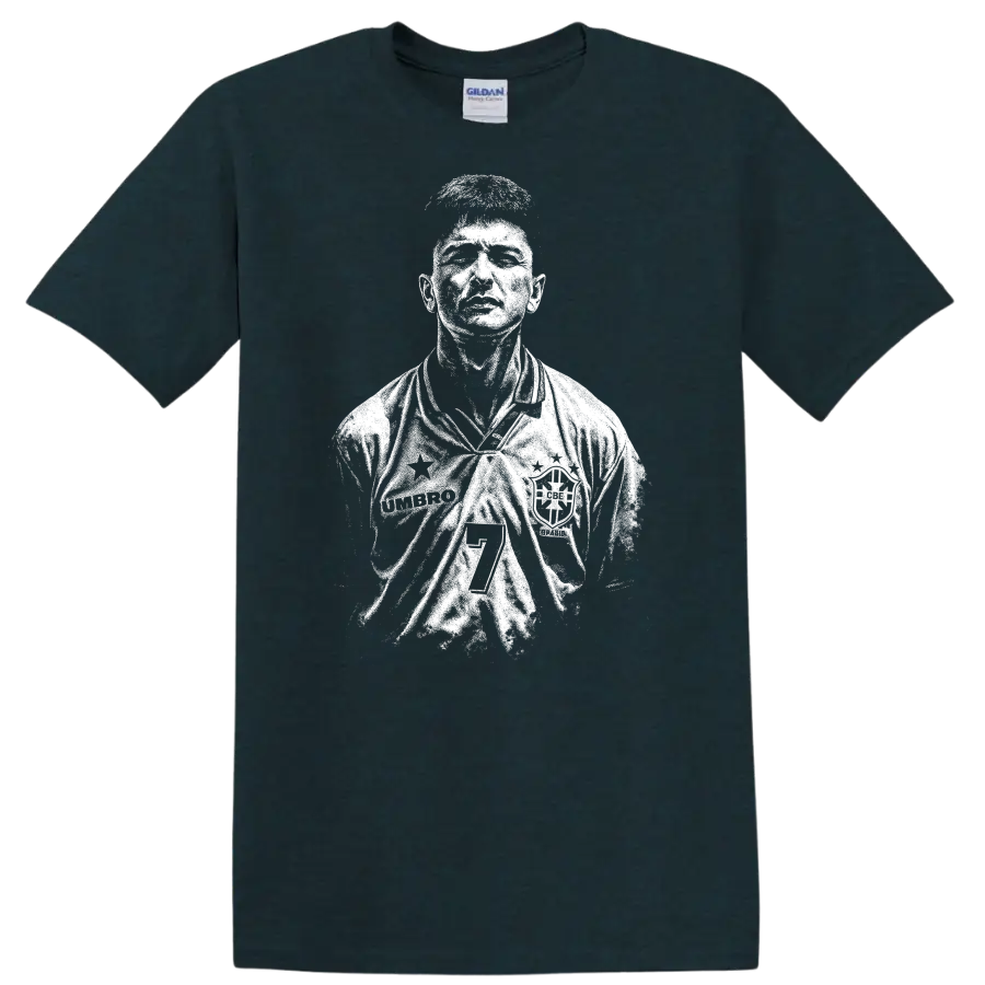 Retro soccer portrait of Romário de Souza Faria, legend style T shirt - Midnight (Green)