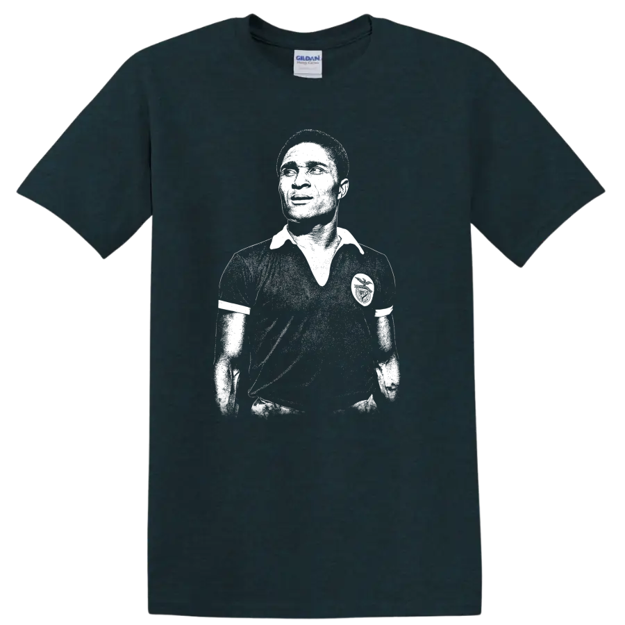 Retro black-and-white soccer legend portrait of Eusébio da Silva Ferreira T - Midnight (Green)