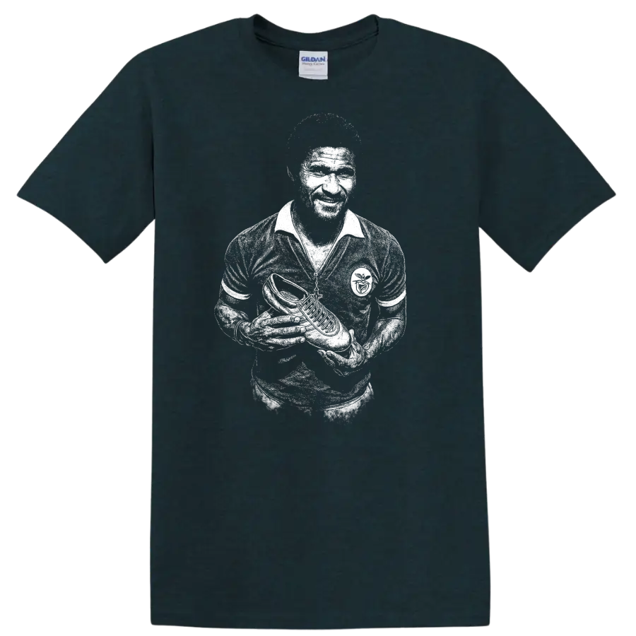 Retro black and white portrait of Eusébio da Silva Ferreira on T - Midnight (Green)