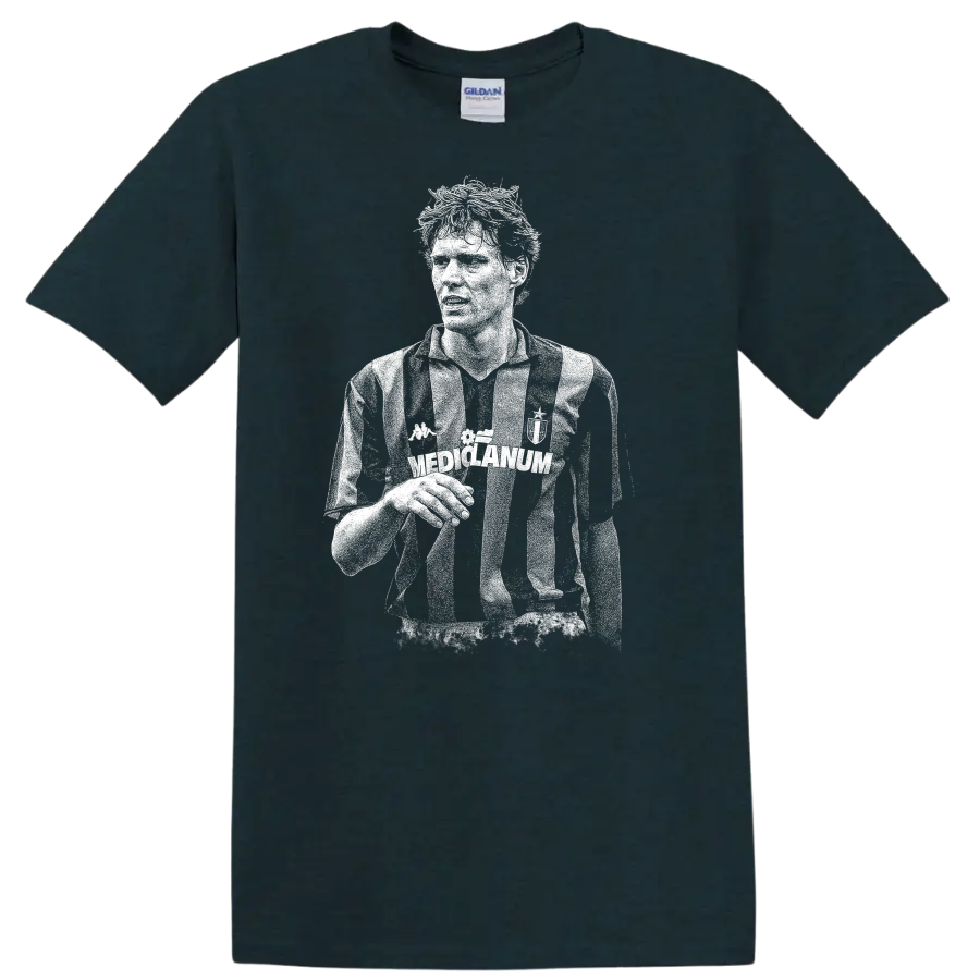 Black and white retro soccer portrait of Marco van Basten T shirt - Midnight (Green)