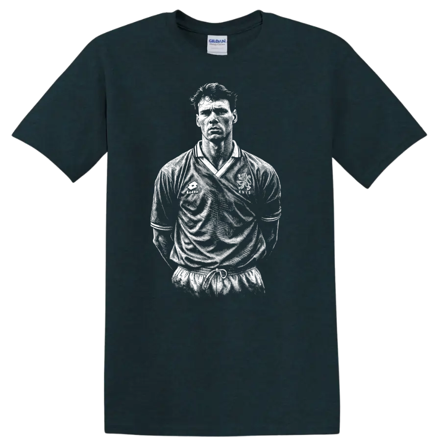Retro black and white soccer portrait of Marco van Basten T - Midnight (Green)