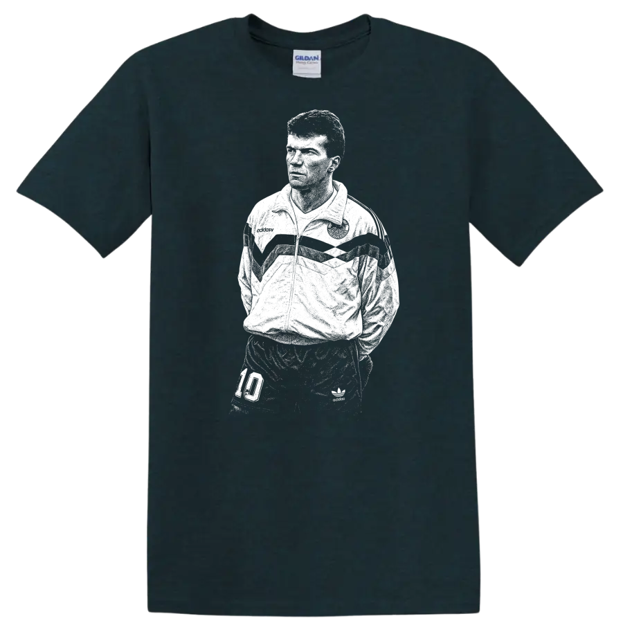 Retro soccer legend portrait graphic T Shirt inspired by Matthias - Midnight (Green)
