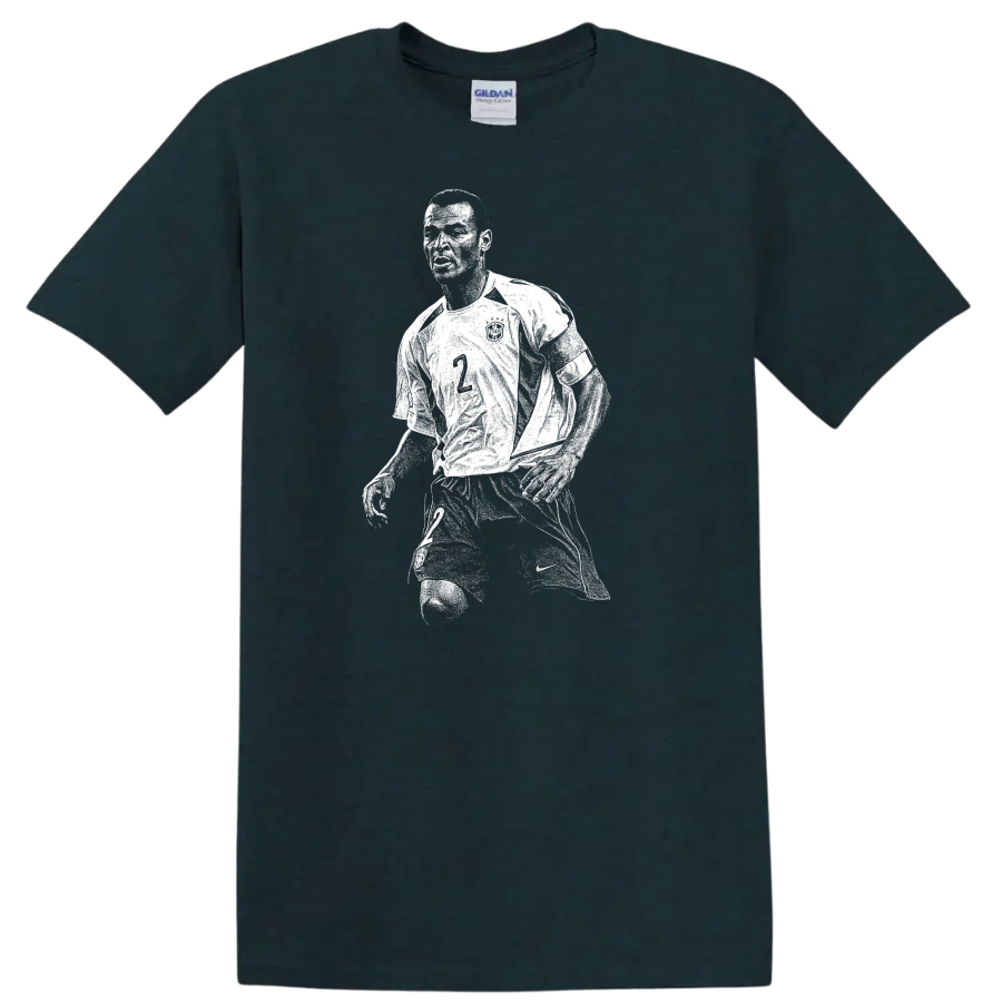 Retro pixel-style Ronaldo Nazário soccer portrait on black T - Midnight (Green)