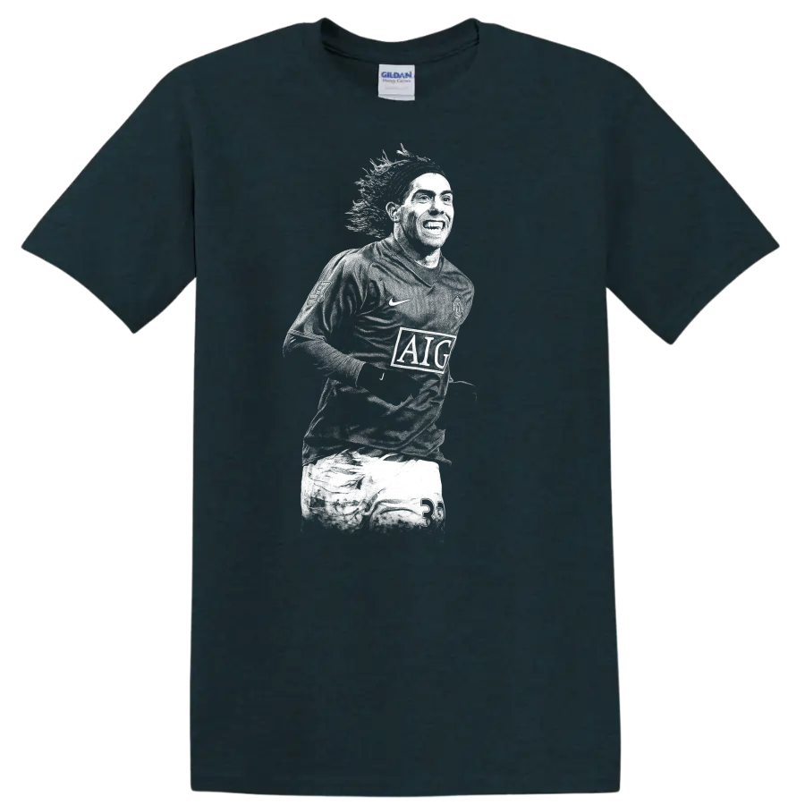 Retro soccer legend portrait of Carlos Alberto Tévez on T - Midnight (Green)