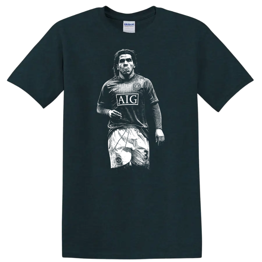 Retro soccer legend portrait style graphic featuring Carlos Alberto Tévez T - Midnight (Green)