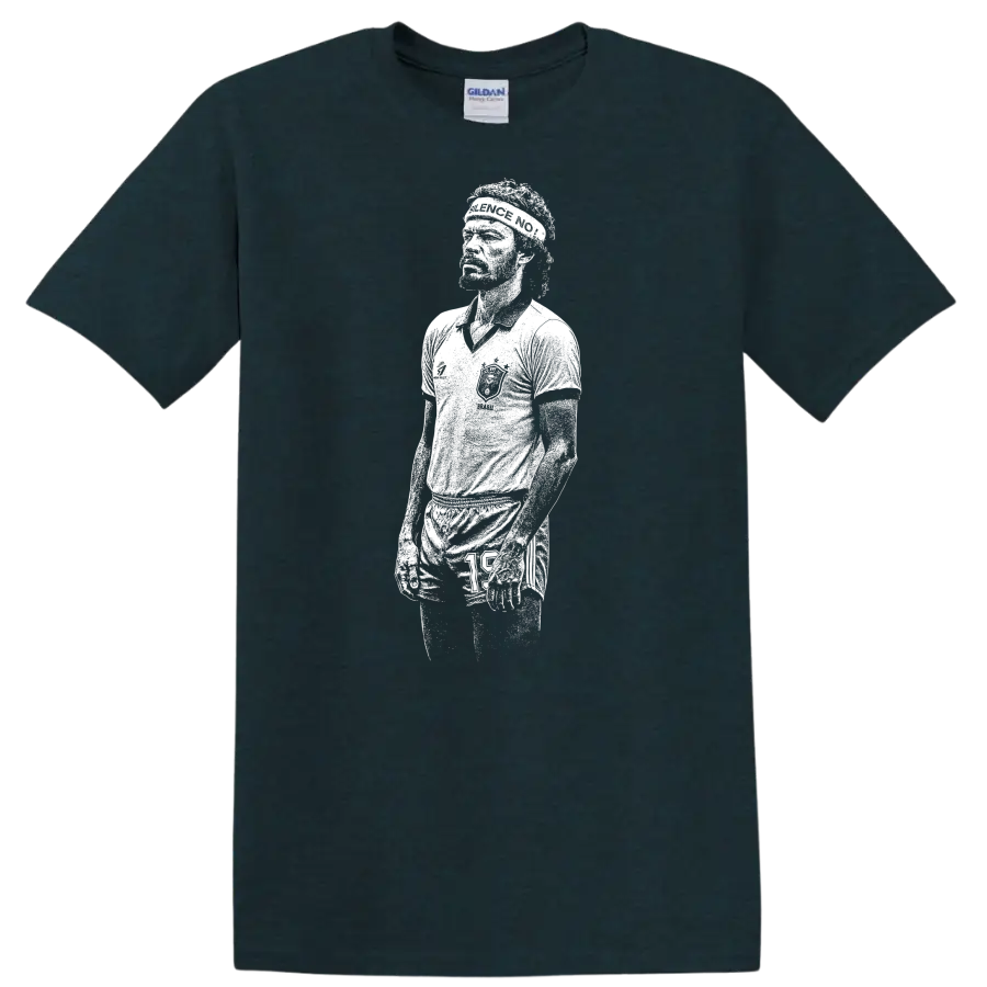 Retro soccer legend portrait graphic of Sócrates Brasileiro on - Midnight (Green)