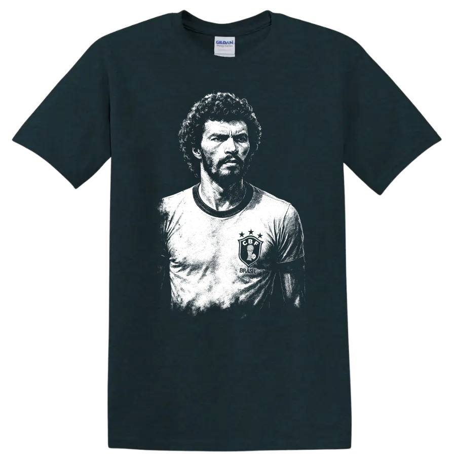 Retro black and white portrait of Sócrates Brasileiro T Shirt - Midnight (Green)