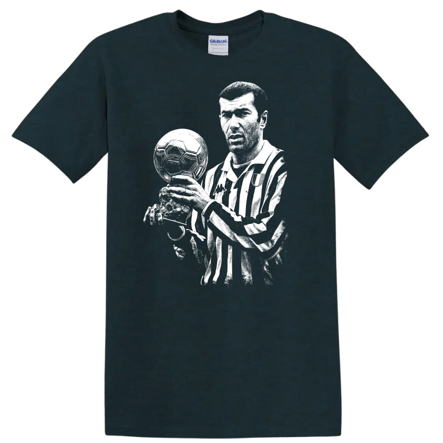 Black and white retro soccer portrait of Zinedine Zidane style T - Midnight (Green)