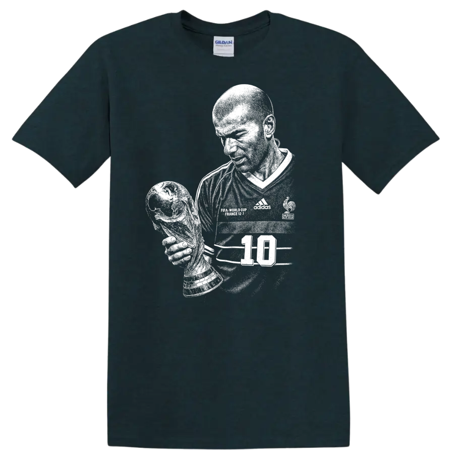 Retro black and white Zinedine Zidane soccer portrait T shirt - Midnight (Green)
