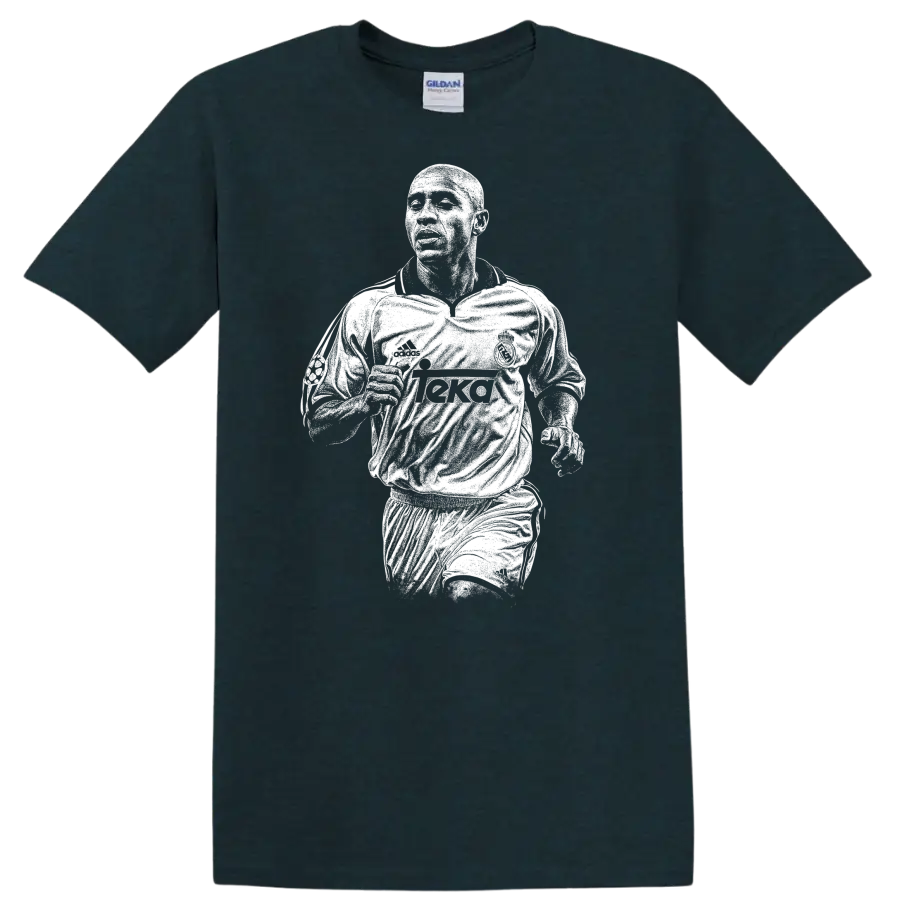 Retro soccer portrait of Roberto Carlos da Silva Rocha legend style T - Midnight (Green)