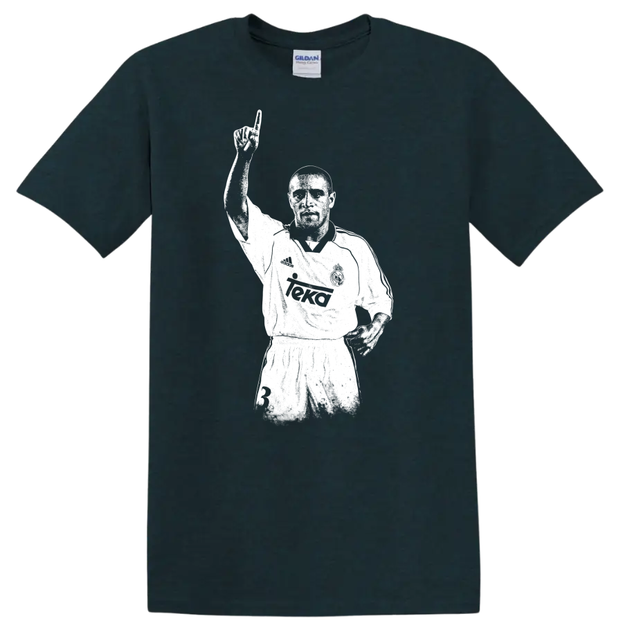Retro soccer legend portrait of Roberto Carlos in vintage style T - Midnight (Green)