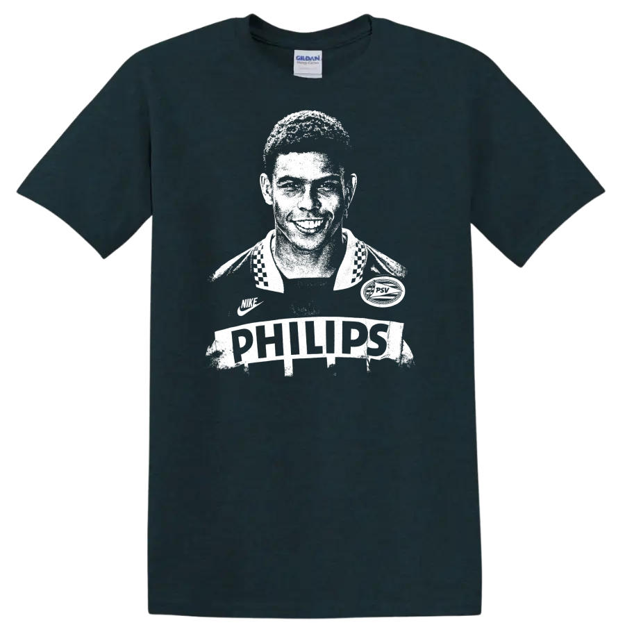 Retro soccer legend portrait design inspired by Ronaldo Nazário with bold vintage style T - Midnight (Green)