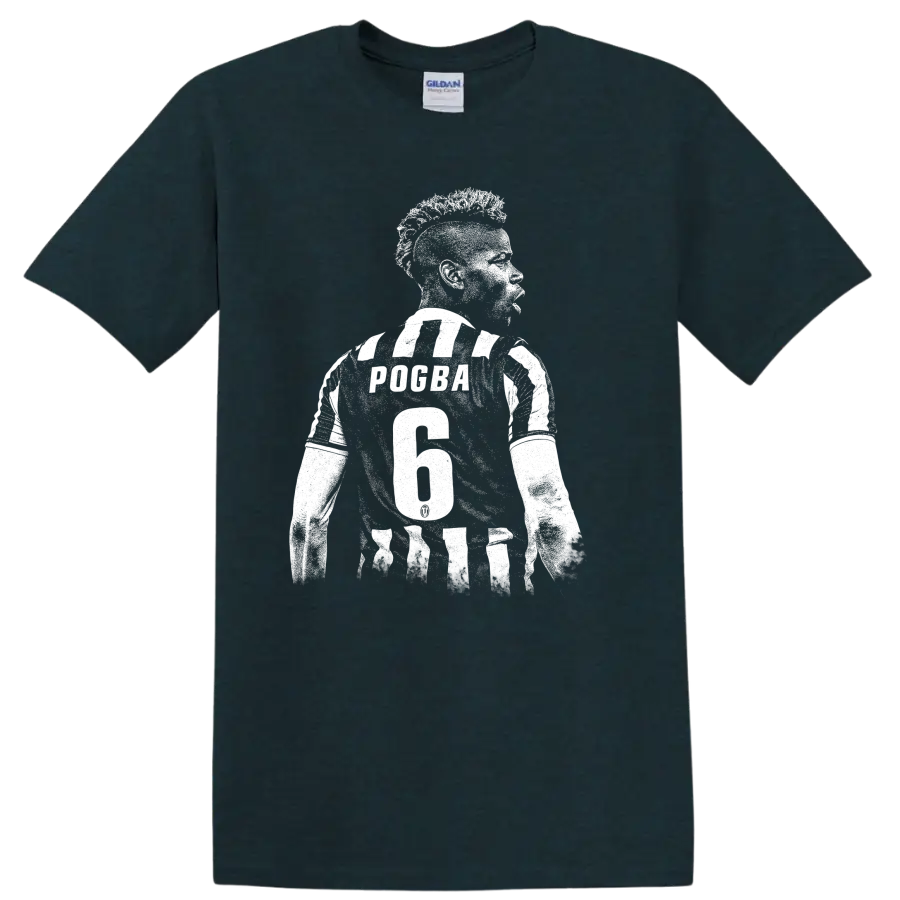 Black and white retro soccer portrait graphic inspired by Paul Pogba T - Midnight (Green)