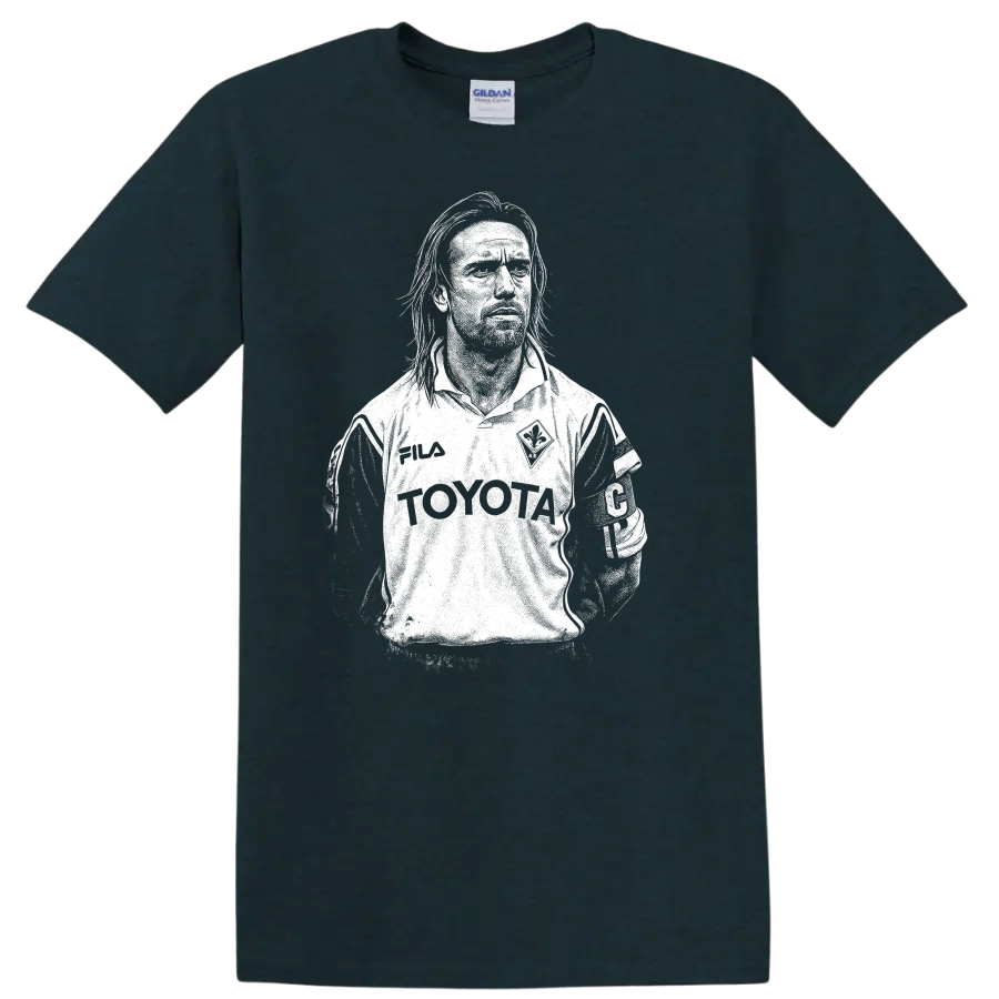 Black and white retro soccer portrait of Gabriel Omar Batistuta T - Midnight (Green)