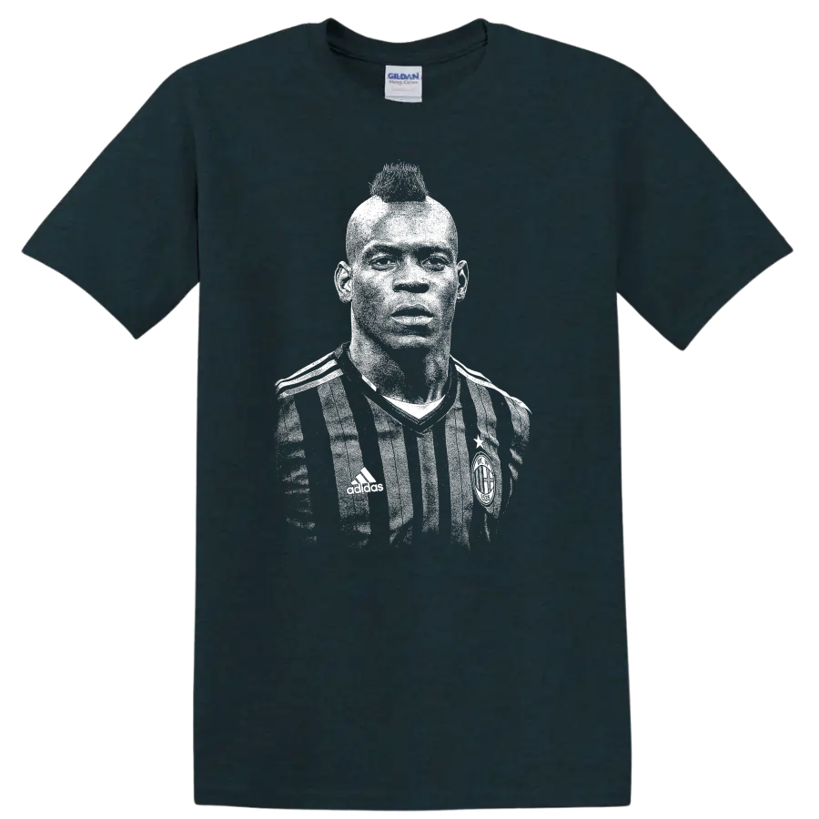 Retro soccer player portrait graphic inspired by Mario Balotelli on a T - Midnight (Green)