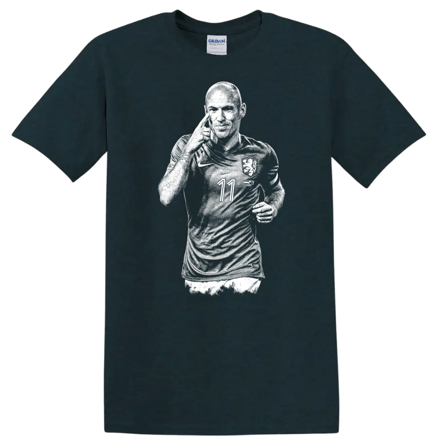 Retro soccer portrait of Arjen Robben style graphic T - Midnight (Green)