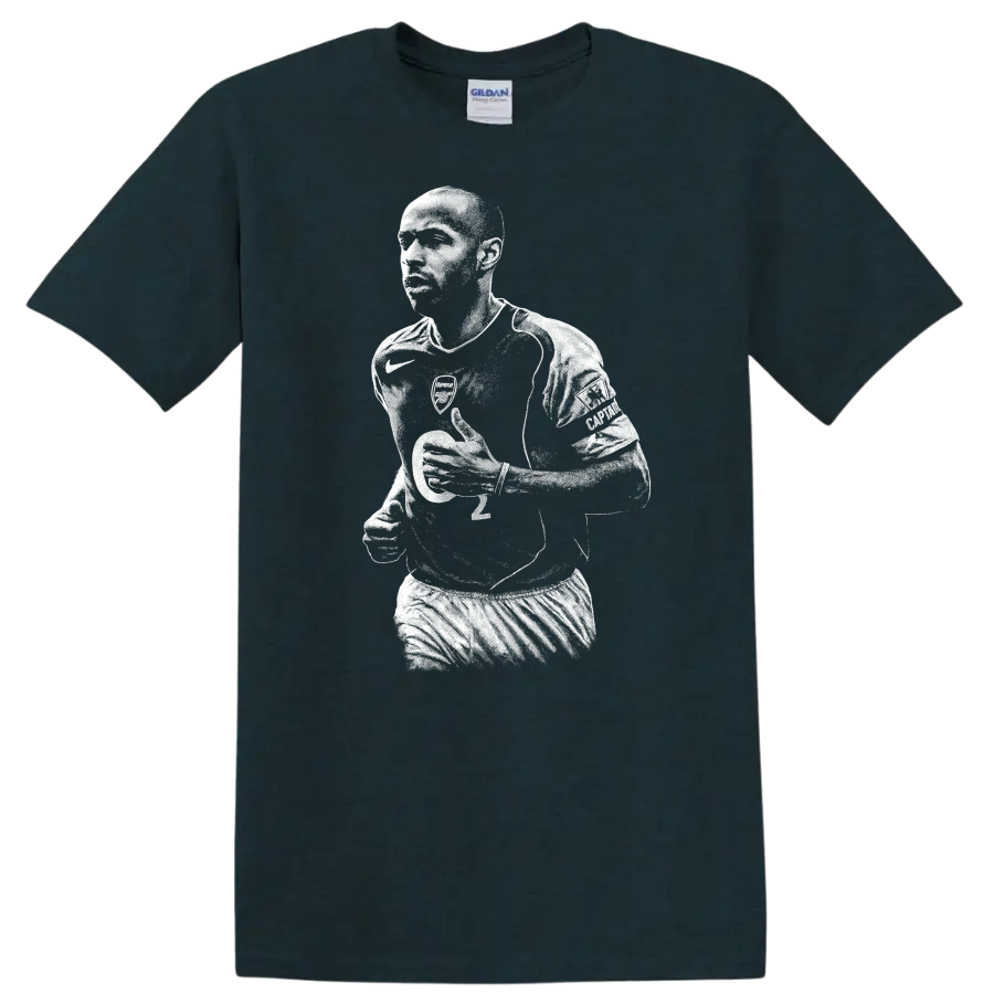 Black and white retro Thierry Henry soccer portrait T - Midnight (Green)