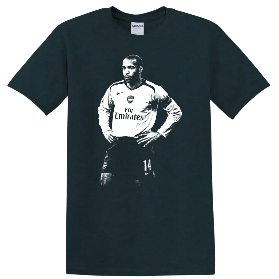 Retro black and white Thierry Henry soccer portrait style T - Midnight (Green)