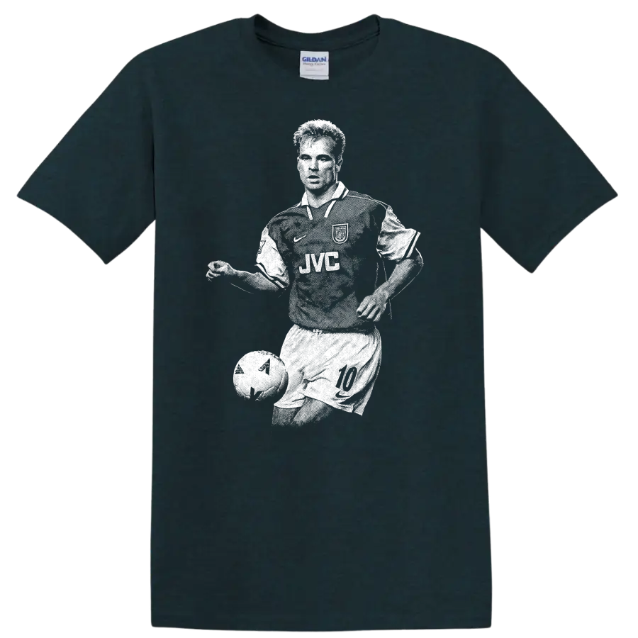 Retro soccer player portrait of Dennis Bergkamp on T - Midnight (Green)