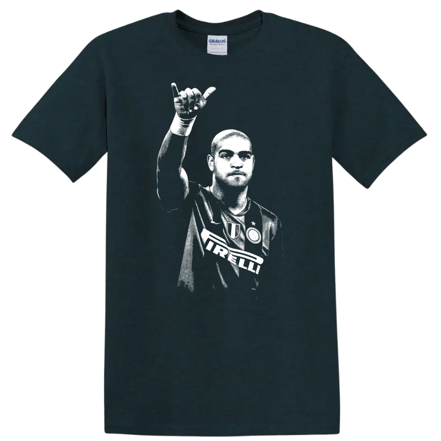 Retro soccer portrait of Adriano Leite Ribeiro legend style T - Midnight (Green)