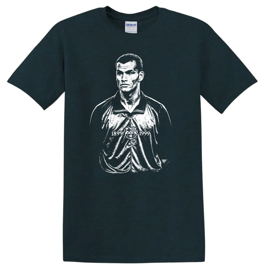 Retro black and white Rivaldo soccer portrait graphic T - Midnight (Green)