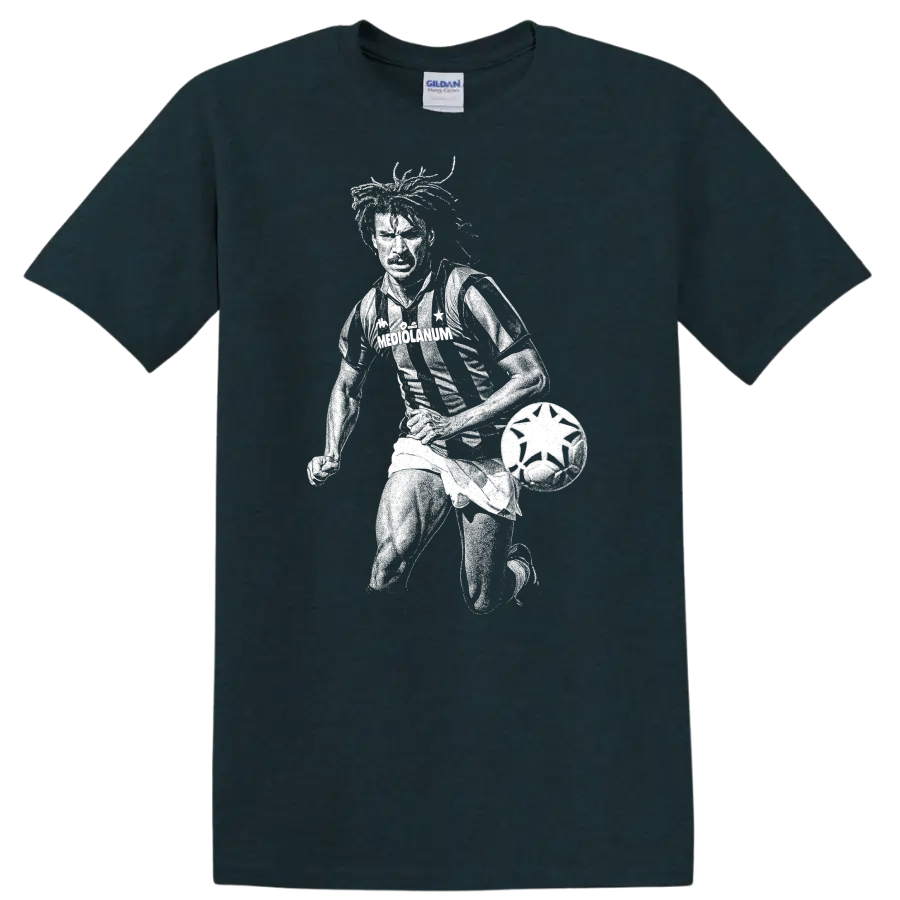 Retro black-and-white Ruud Gullit soccer portrait silhouette T - Midnight (Green)