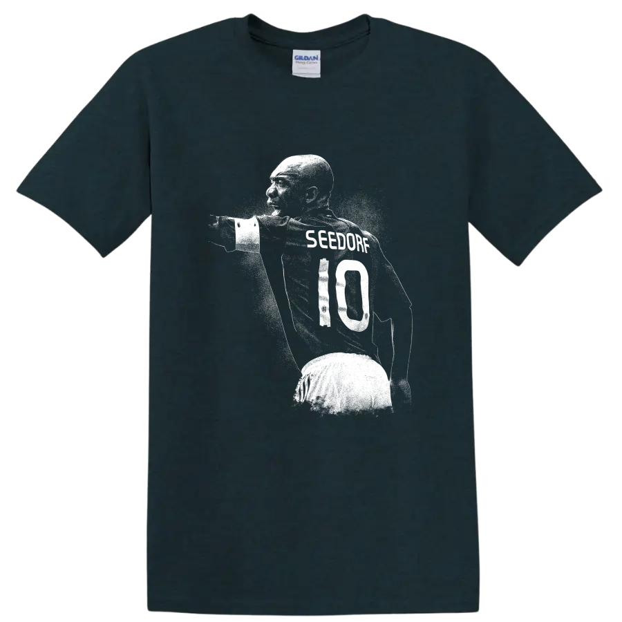 Retro soccer portrait design of Clarence Seedorf style T - Midnight (Green)