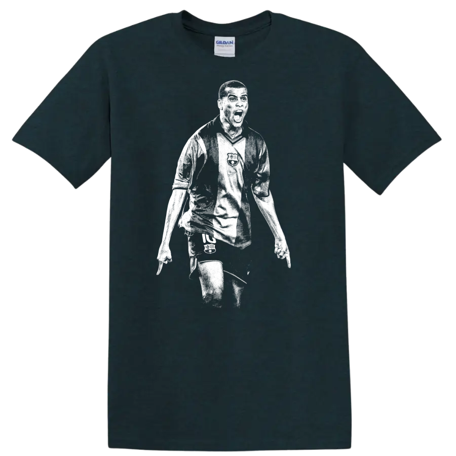 Black and white retro soccer portrait of Rivaldo style T - Midnight (Green)