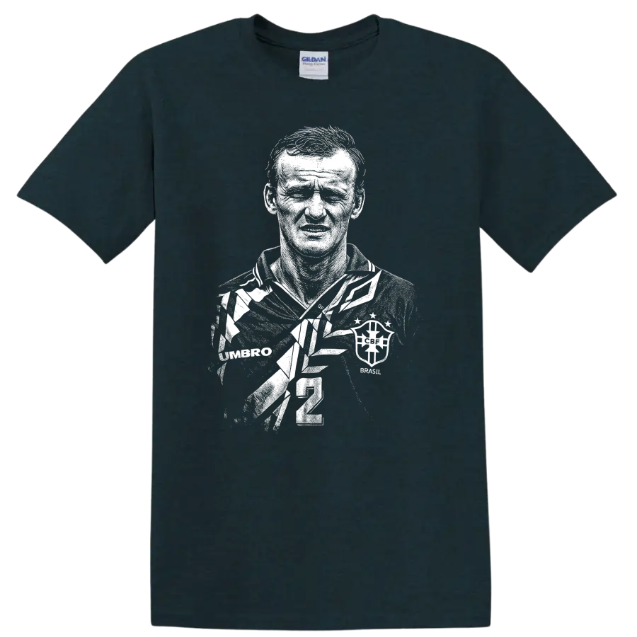 Black and white retro soccer portrait of Cláudio Taffarel T-shirt - Midnight (Green)
