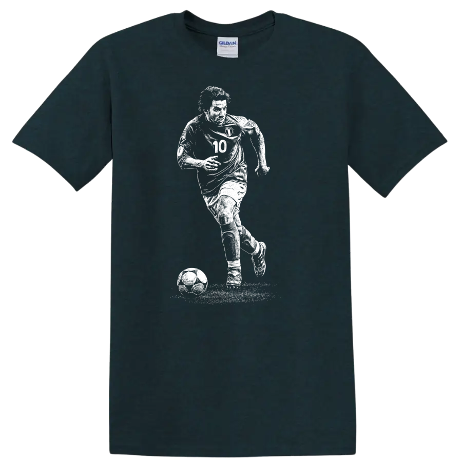 Black and white retro soccer portrait of Alessandro Del Piero T Shirt - Midnight (Green)