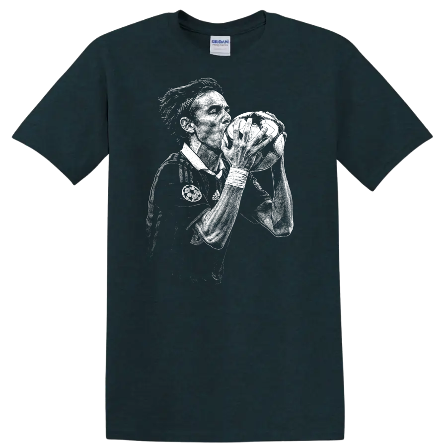 Retro soccer portrait of Filippo Inzaghi legend style T shirt - Midnight (Green)