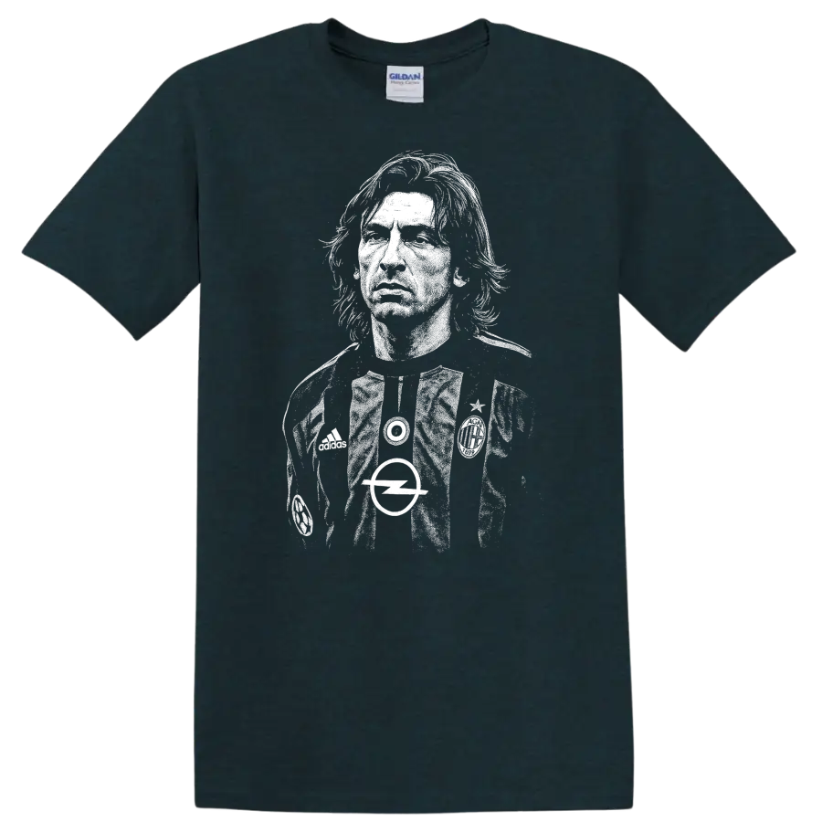 High-contrast retro Andrea Pirlo soccer portrait T Shirt - Midnight (Green)