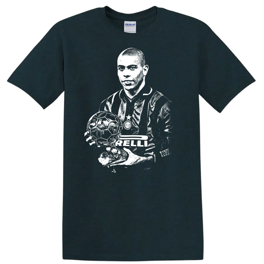 Retro soccer portrait graphic inspired by Ronaldo Nazário on a T - Midnight (Green)