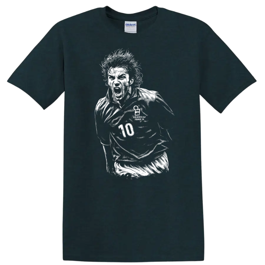 Black and white retro soccer portrait of Alessandro Del Piero style T-shirt - Midnight (Green)